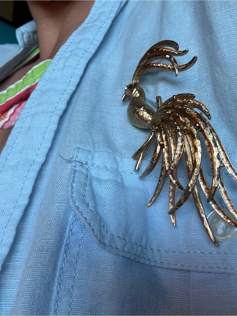 Vintage Avon Gold Tone Bird of Paradise Brooch Statement Pin 3.5”